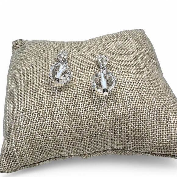 Swarovski Rhinestone Earrings Silver Tone Pave and Clear Crystal Bead Dangle - Picture 5 of 9